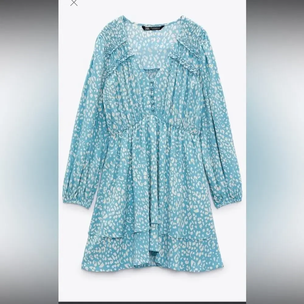 NWT Zara Animal print short dress blue medium